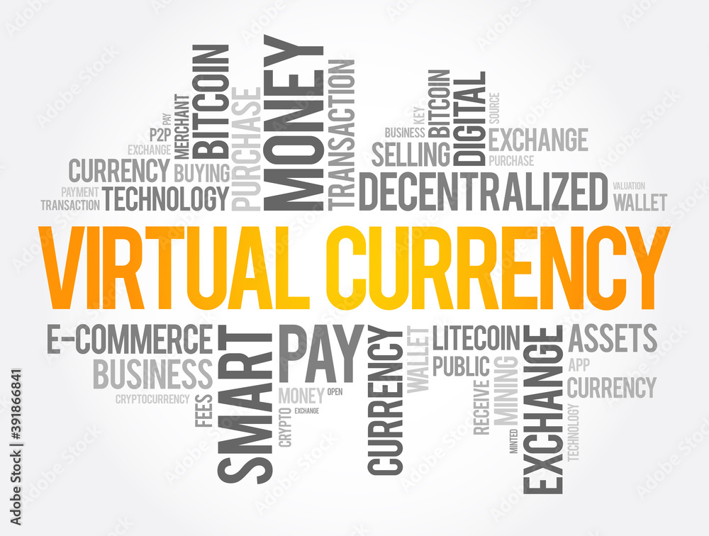 Fototapeta premium Virtual currency word cloud collage, business concept