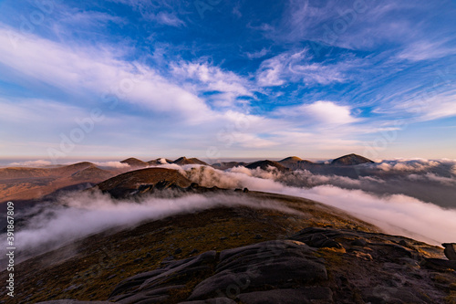 Slieve Binnian in The Mourne Mountains early morning cloud inversion, Annalong, County Down, Northern Ireland, Area of Outstanding Natural beauty