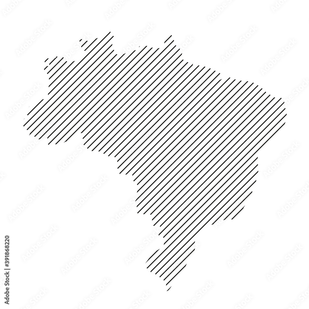 Brazil map from pattern of black slanted parallel lines. Vector illustration.