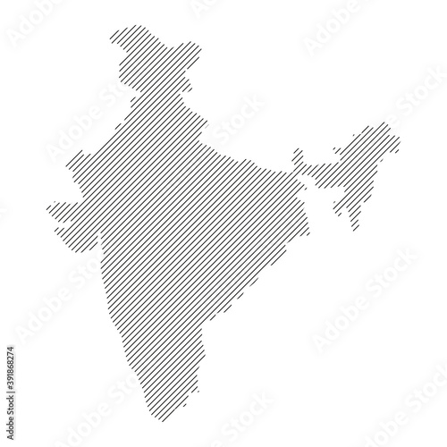 India map from pattern of black slanted parallel lines. Vector illustration.