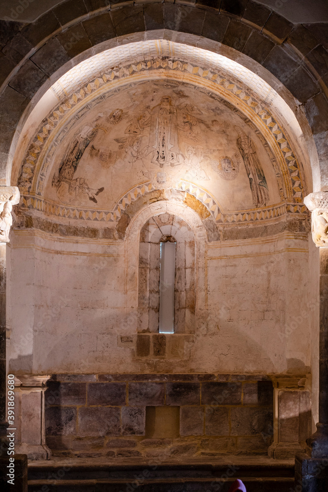 church of Santa María La Mayor, Romanesque, 12th century, Villacantid,.17th century wall paintings, Cantabria, Spain
