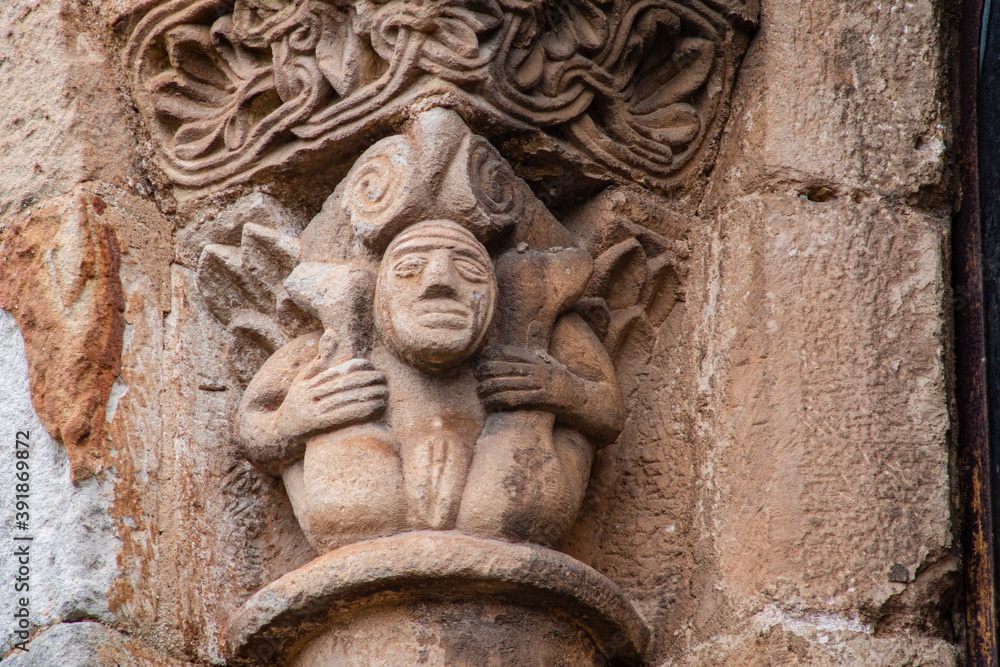 woman showing her sex, collegiate church of San Pedro de Cervatos, Romanesque, Cervatos, municipality of Campoo de Enmedio, Cantabria, Spain