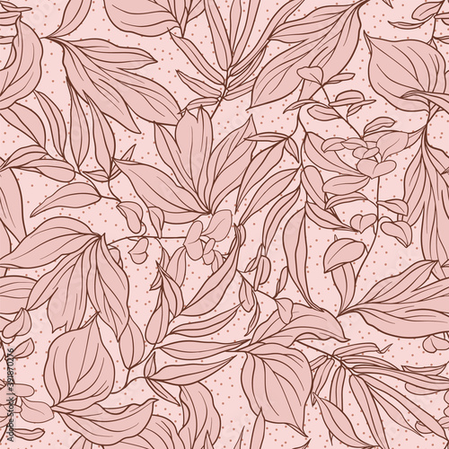 Monochrome seamless pattern with pink leaves