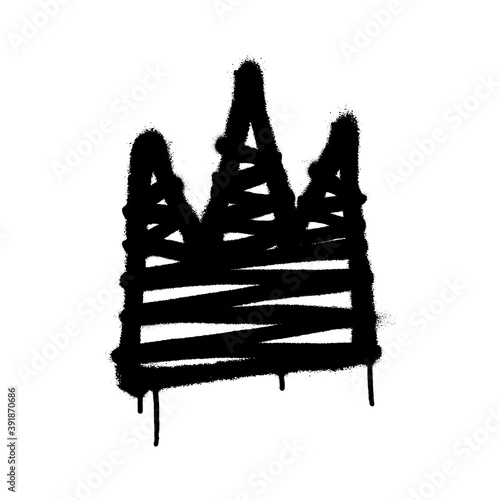 Sprayed crown with overspray in black over white. Vector illustration.