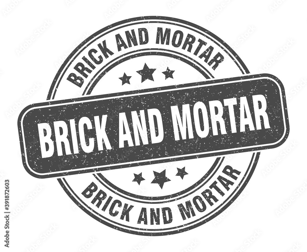 brick and mortar stamp. brick and mortar label. round grunge sign