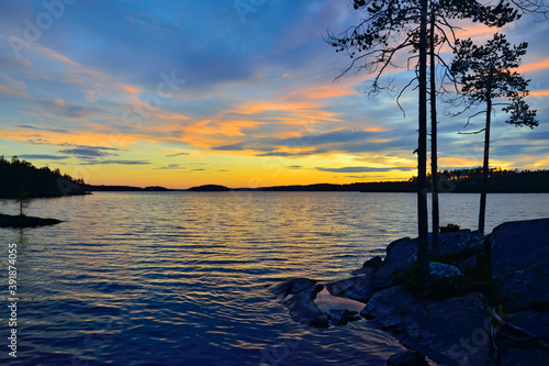 Fabulous north sunset. Lake Keret, North Karelia, Russia photo