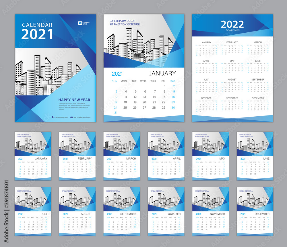 Set Desk Calendar 2021 template, Calendar 2022, Cover design. Wall ...