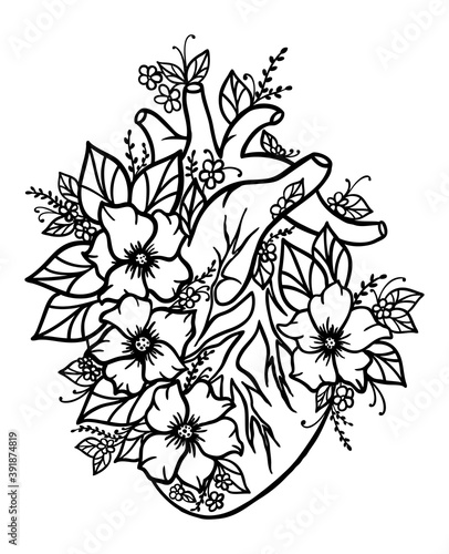 Floral heart Anatomical Human heart print Nursing school