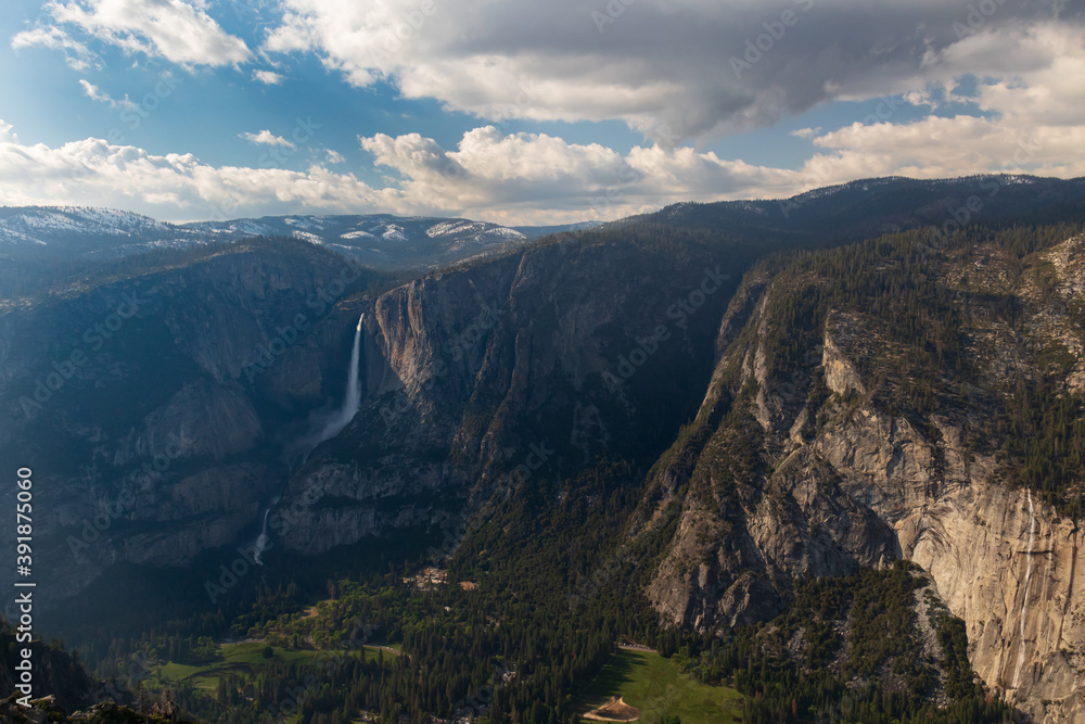 View from Glacier Point at Yosemite Falls and Yosemite Valley, Yosemite National Park, California, USA