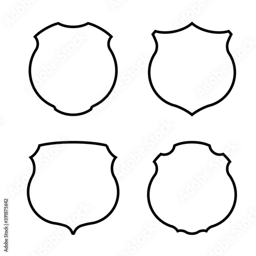 Protect guard shield plain line concept. Outline shield badge. Safety icon set. Privacy banner kit. Security label. Flat style protect sticker symbol shape. Safeguard simple sign. linear pictogram