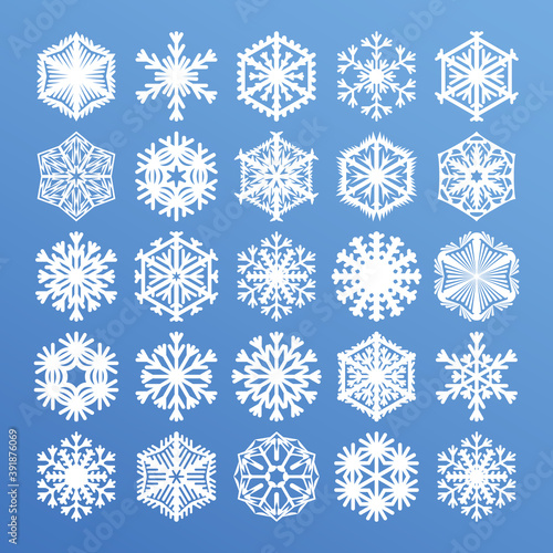 Wallpaper Mural Big snowflakes collection for Christmas design. White snow icons isolated on blue winter background. Vector illustration of winter holiday flat graphic elements Torontodigital.ca