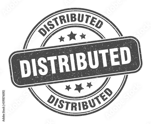 distributed stamp. distributed label. round grunge sign