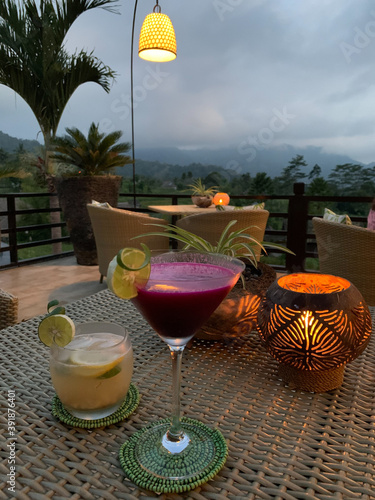 cocktail on the terrace at sidemen, bali photo