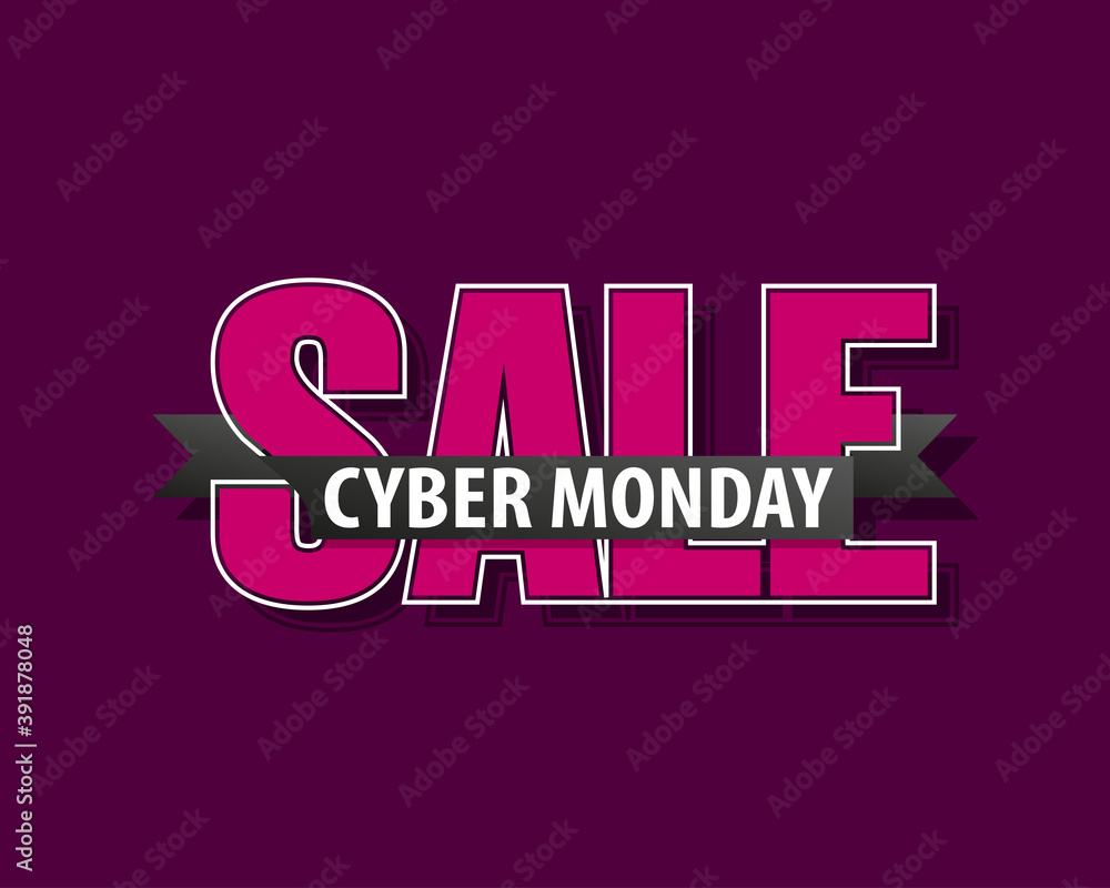 Cyber monday sale calligraphy banner. Written letter cyber monday sale poster. Advertising design illustration. Flat ribbon cyber monday sale lettering banner. Seasonal holidays discounts promo offer