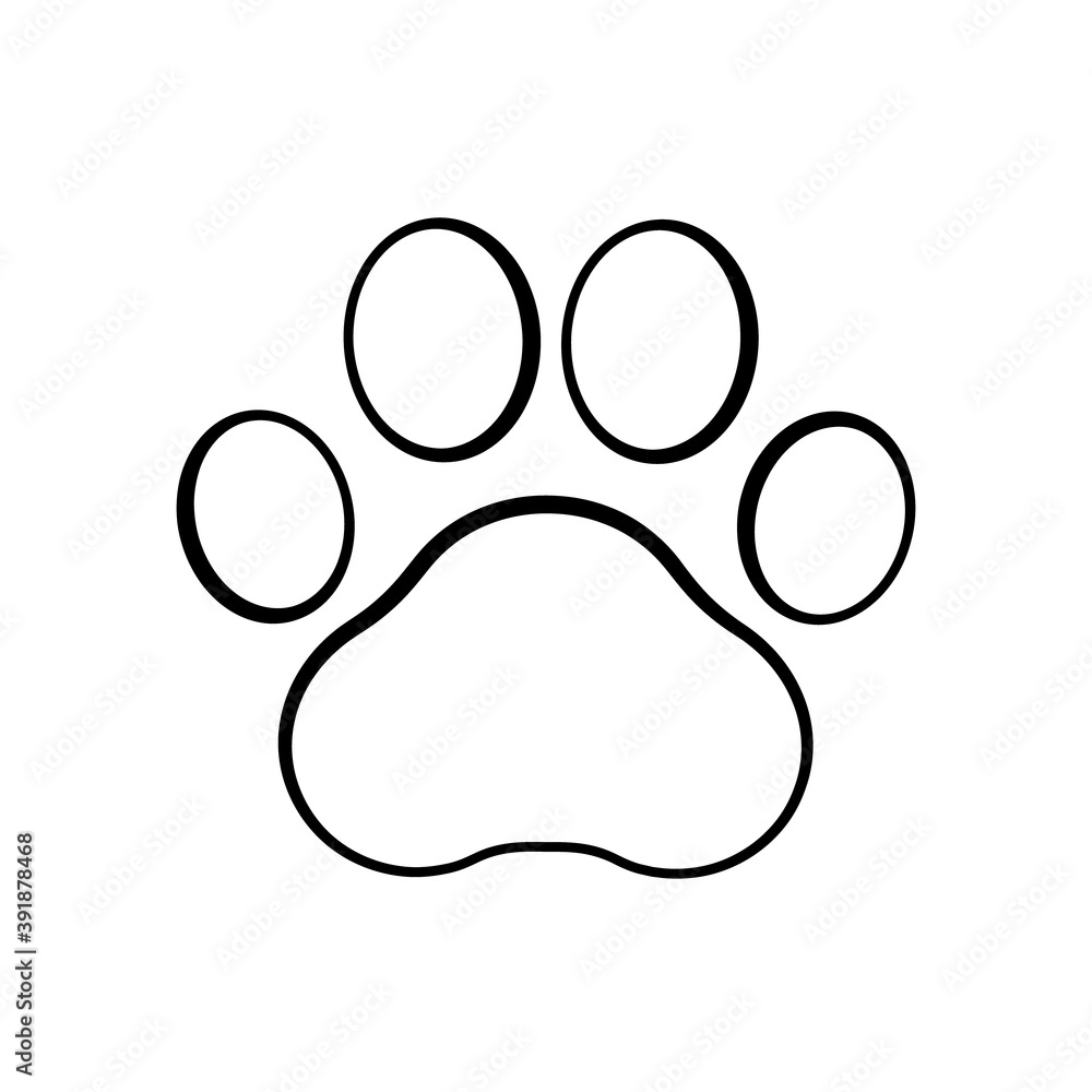 Paw prints. Dog or cat vector, icon. Footprint pet. Foot puppy isolated on white background. Black silhouette paw. Cute shape paw print. Design for prints. Animal track. Trace foot dog, cat. Vector Paw prints. Dog or cat vector, icon. Footprint pet. Foot puppy isolated on white background. Black silhouette paw. Cute shape paw print. Design for prints. Animal track. Trace foot dog, cat. Vector