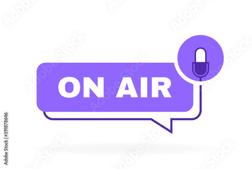 On air geometric message bubble with microphone emblem. Logo design. Vector illustration