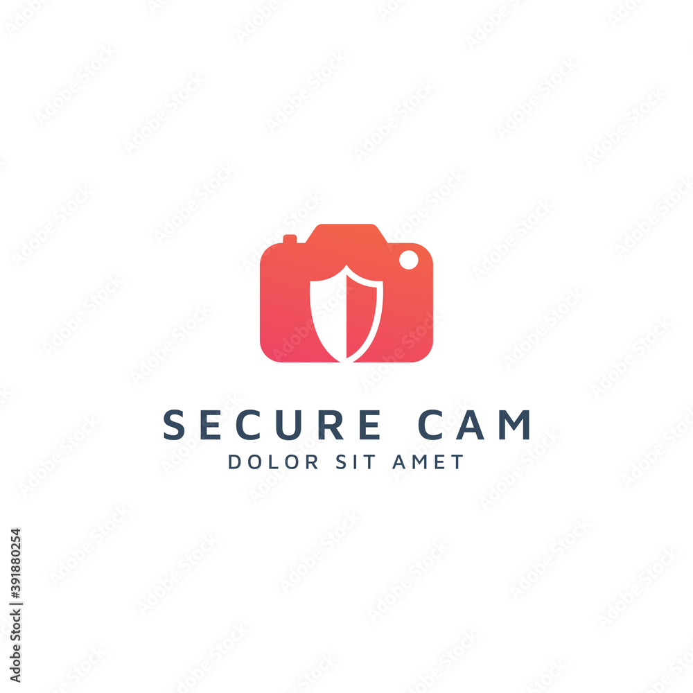 camera and shield negative space logo design camera and shield negative space logo design