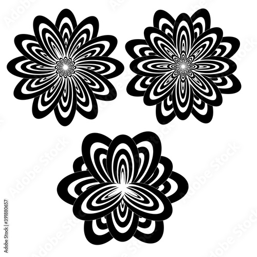 Fototapeta Naklejka Na Ścianę i Meble -  Set of 3 black abstract flowers
