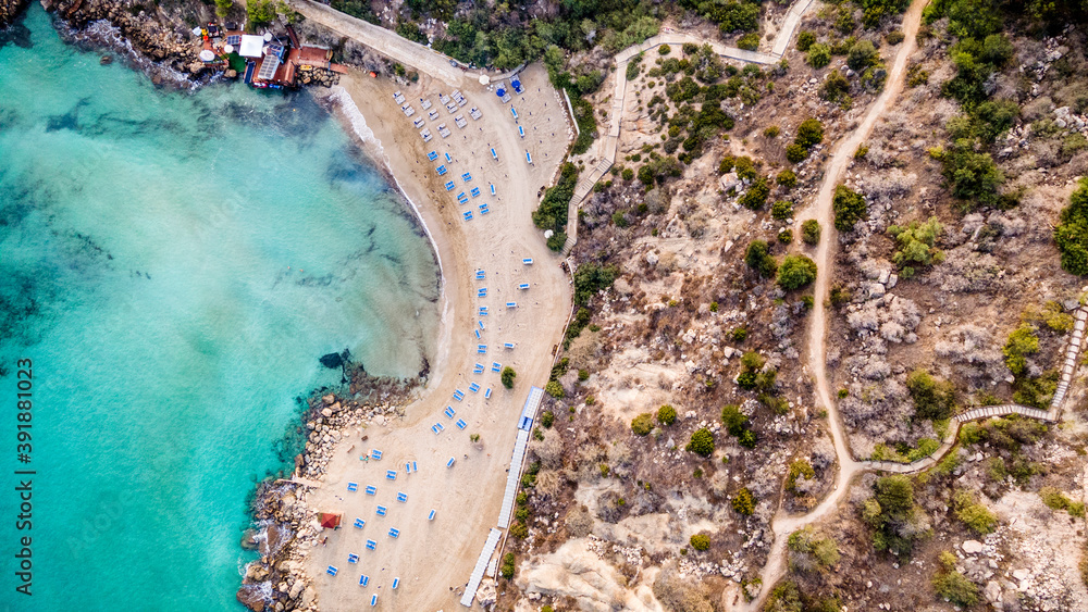 Beautiful landscape of organized beach from above