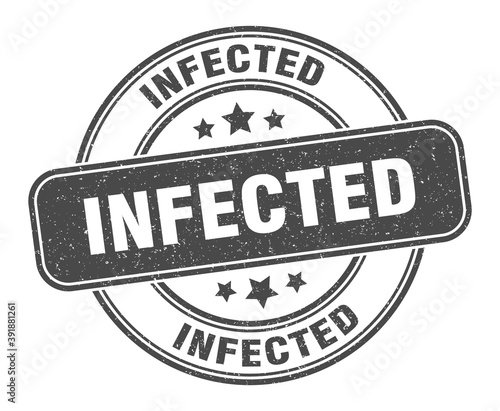 infected stamp. infected label. round grunge sign