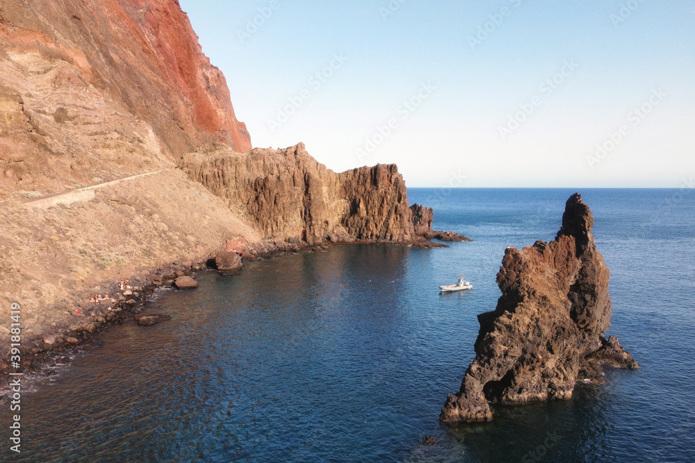 Fototapeta premium Natural Volcanic stone arch, Roque de Bonanza in El Hierro island, Canary Islands, Spain. High quality photo