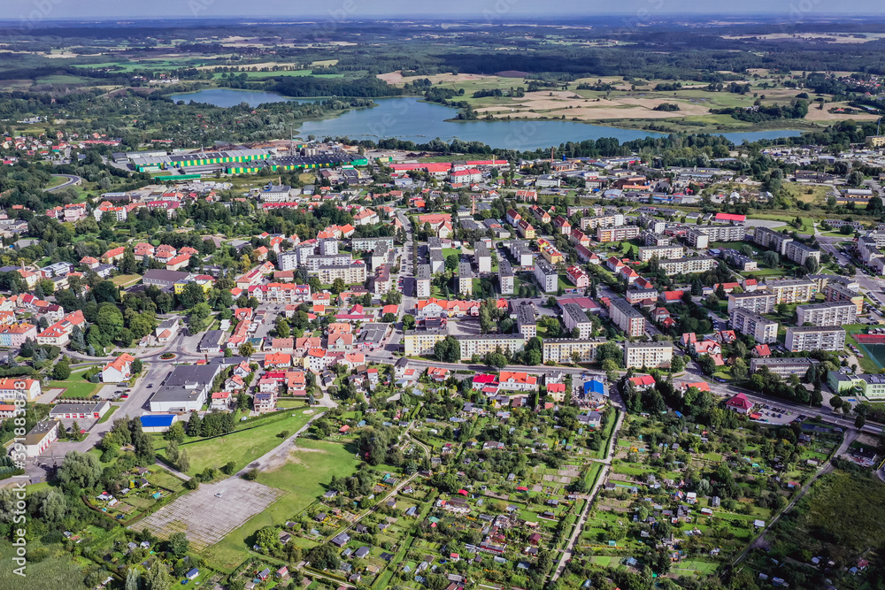 Panorama of Morag, small town in Warmia Mazury region of Poland