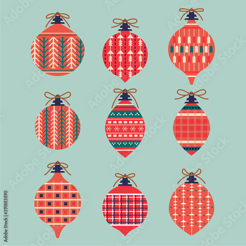 Set of Christmas Balls Decorations Vector Illustration