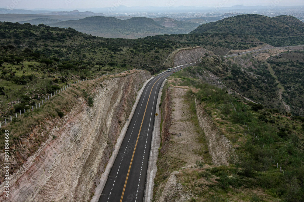 August 28 2010, Durango, Mexico. Aerial view, from helicopter, of roads, bridges, and architectural connections in the state of Durango Mexico.