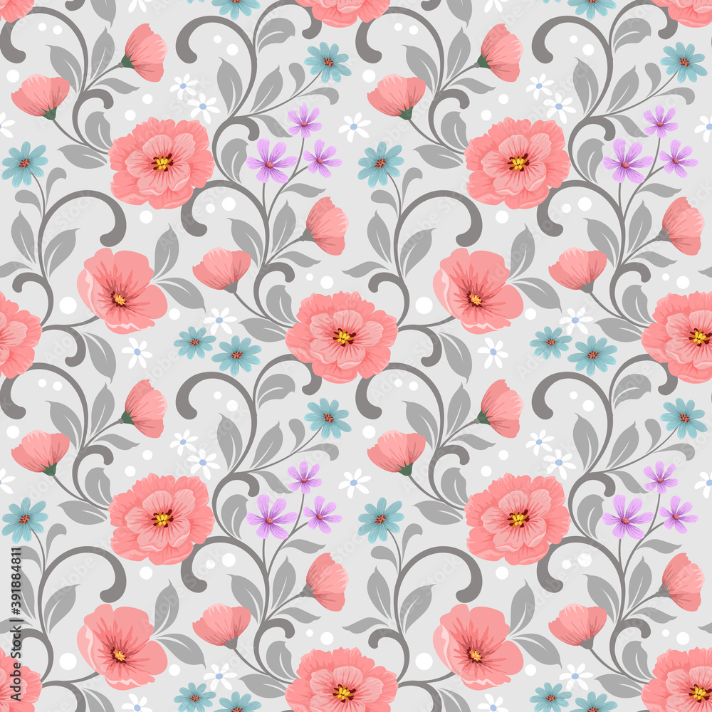 Beautiful flowers in vintage color seamless pattern for fabric textile wallpaper.