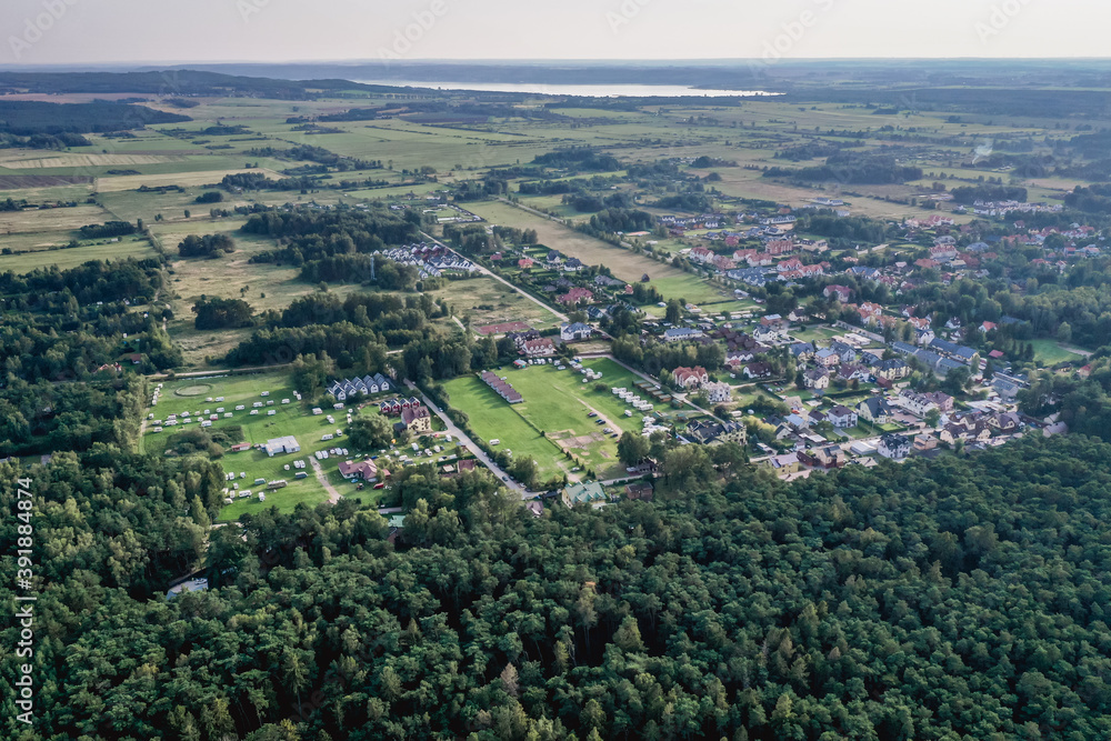Drove view of Debki resort village on the Baltic Sea coast in Pomerania region of Poland