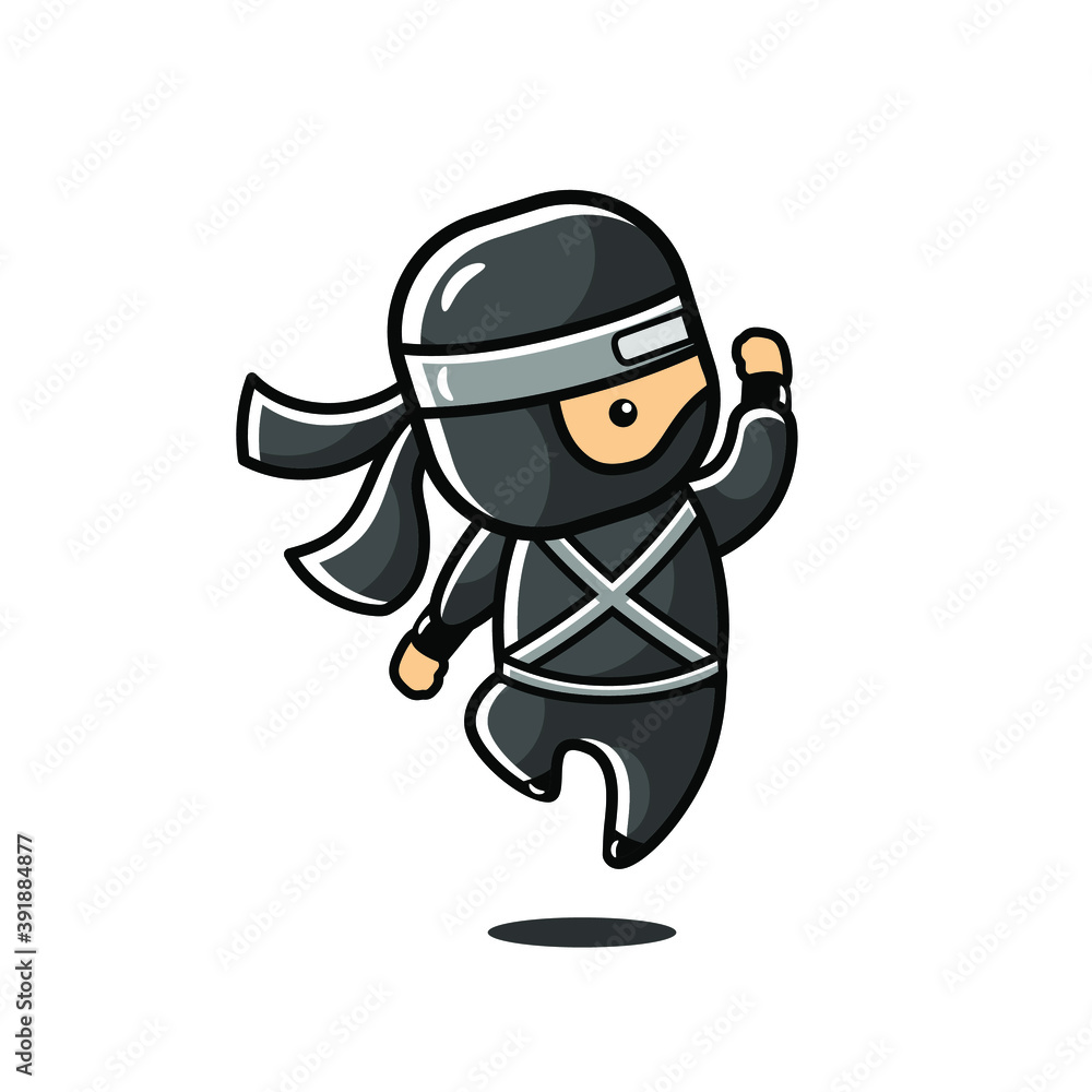 Cartoon black little ninja jump and punch Cartoon black little ninja jump and punch