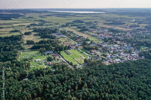 Drove view of Debki resort village on the Baltic Sea coast in Pomerania region of Poland