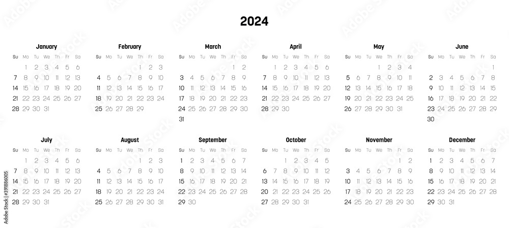 Monthly calendar of year 2024 Monthly calendar of year 2024
