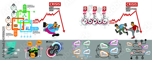 Collection of infographics template with cartoon character, vector
