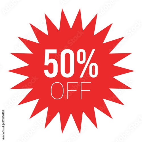 Red sale starburst sticker - stared round label and badge with best offer and discount sign.