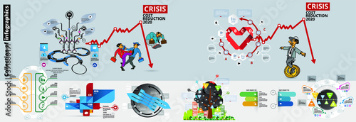 Collection of infographics template with cartoon character, vector