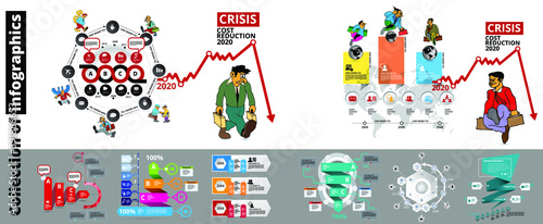 Collection of infographics template with cartoon character, vector