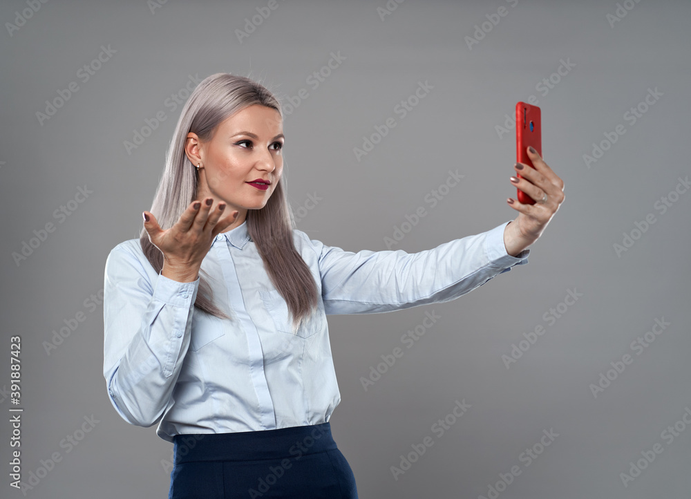 Businesswoman video conference on the phone Businesswoman video conference on the phone