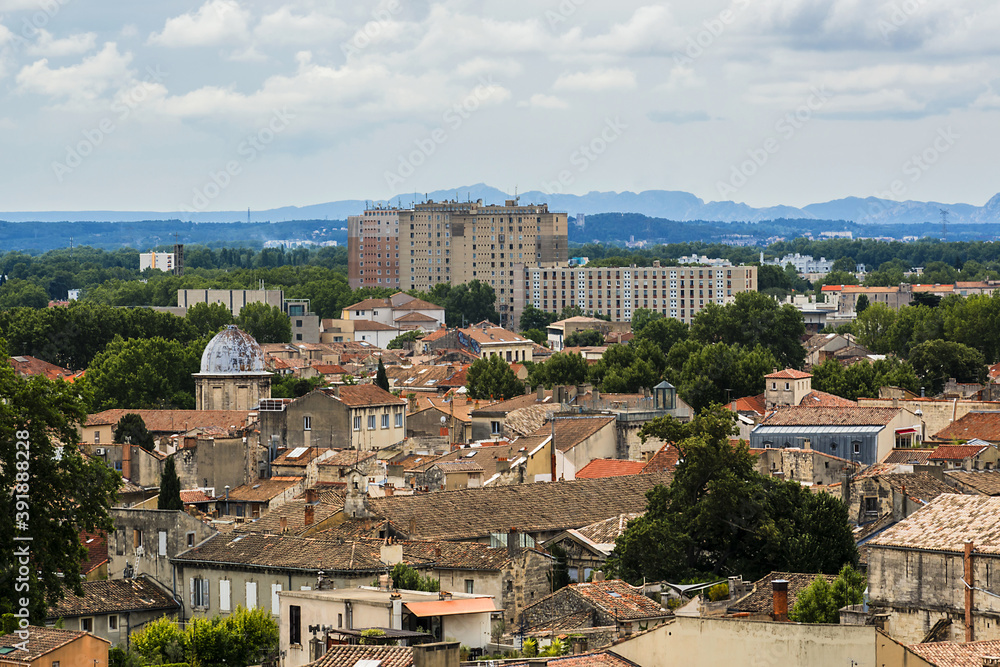 Aerial view of Avignon city. Avignon - the historic capital of Provence, commune in southeastern France.