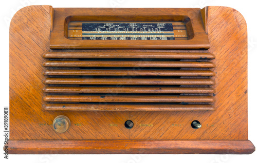 Vintage vacuum tube wood radio.