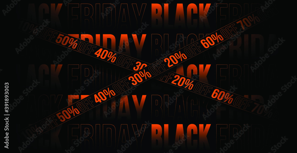 Creative Black Friday title with ribbon discounts for your sales on black friday. Faixas com ofertas de desconto para a Black Friday