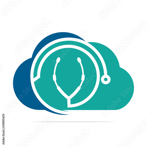 Stethoscope with cloud shape medical vector logo design.  Medical vector logo design.