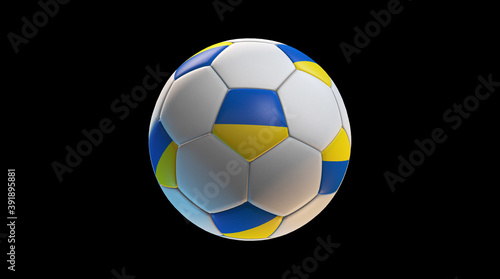 Soccer ball with the flag of Ukraine on black background. 3D Rendering