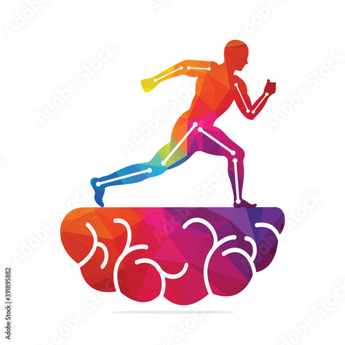 Physiotherapy treatment and Brain  concept vector design. Human runner Physiotherapy clinic logo. 