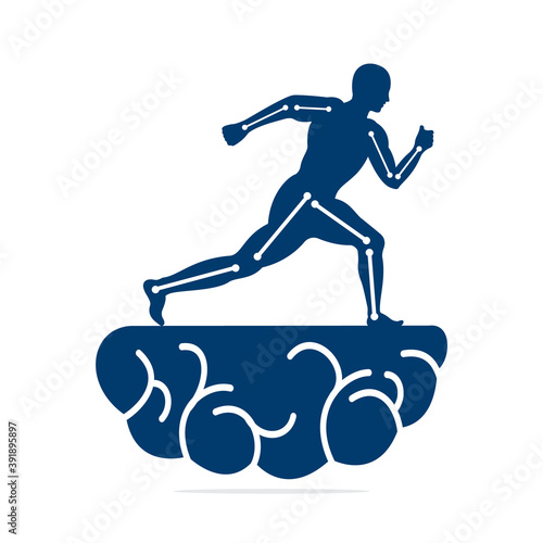 Physiotherapy treatment and Brain  concept vector design. Human runner Physiotherapy clinic logo. 