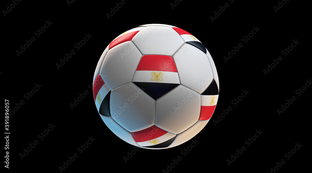 Obraz premium Soccer ball with the flag of Egypt on black background. 3D Rendering