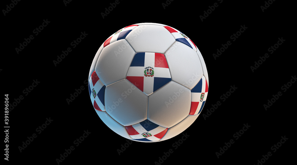 Soccer ball with the flag of Dominican Republic on black background. 3D Rendering Soccer ball with the flag of Dominican Republic on black background. 3D Rendering