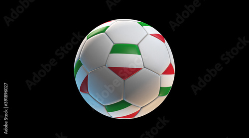 Soccer ball with the flag of Italy on black background. 3D Rendering