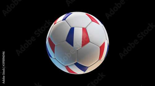 Soccer ball with the flag of France on black background. 3D Rendering