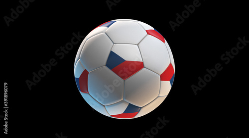 Soccer ball with the flag of Czech Republic on black background. 3D Rendering